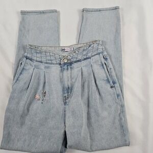 Vtg 90s High Waist Pleated Tapered Straight Ankle Jeans Jr's 5 Embroidered